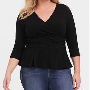 Torrid Super Soft Black Surplice Peplum Top